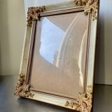 Antique wooden frame with metal gold colored details 28 cm x 22 cm convex glass