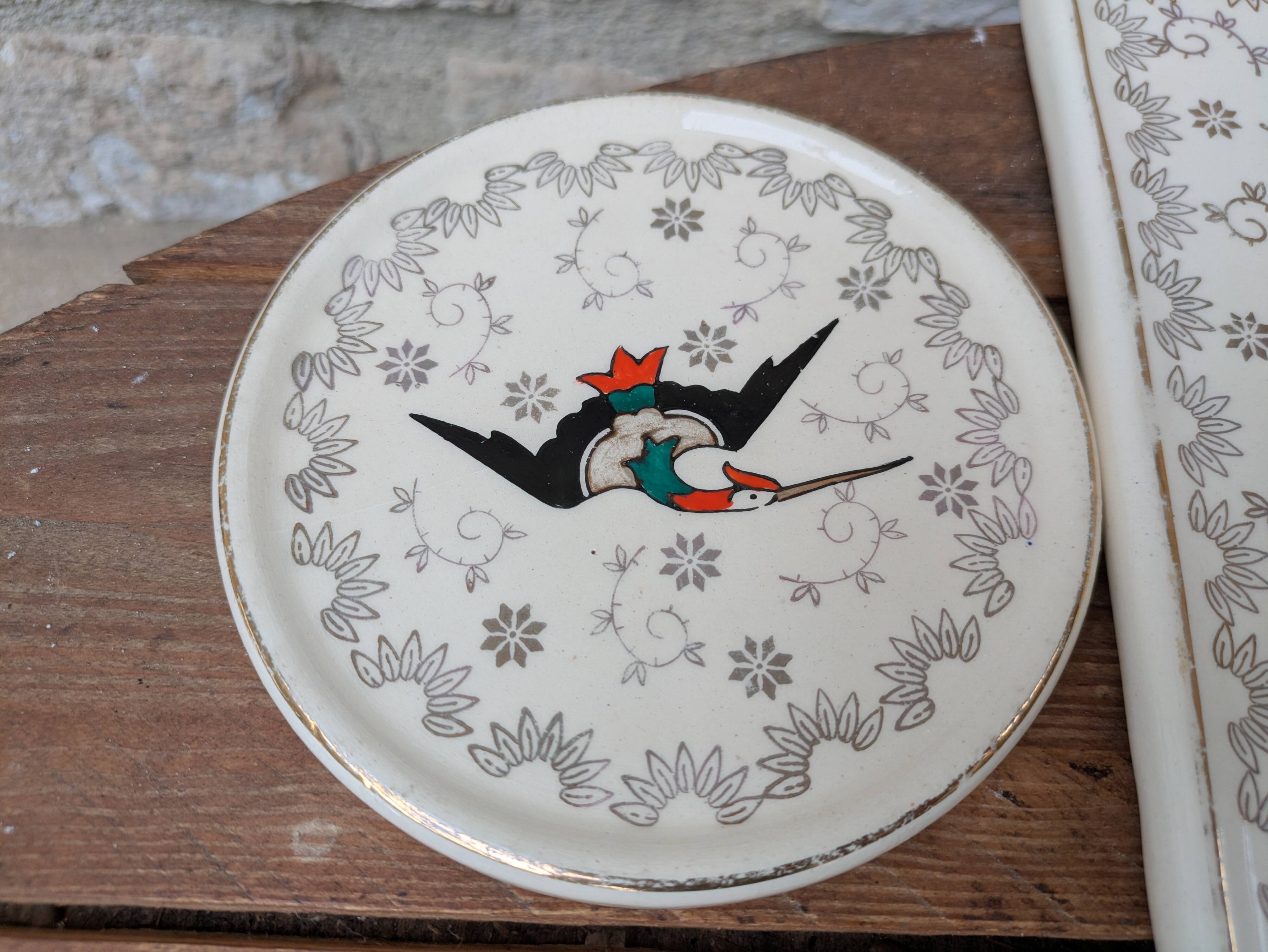 Dessous de plat et 2 dessous de bouteille Longwy modèle Chypre
