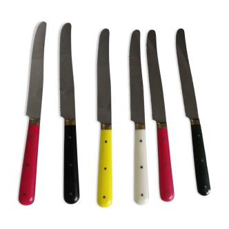 Lot de 6 couteaux vintage montés laiton coutellerie a l'etoile d'acier resté neuf dans leur boite