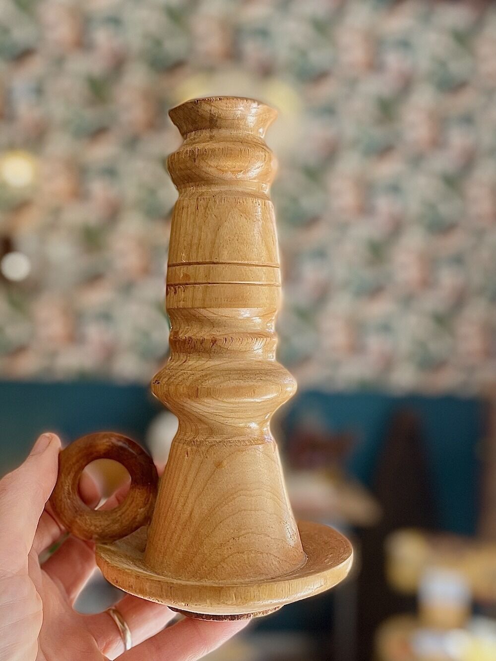Vintage wooden turned candle holder