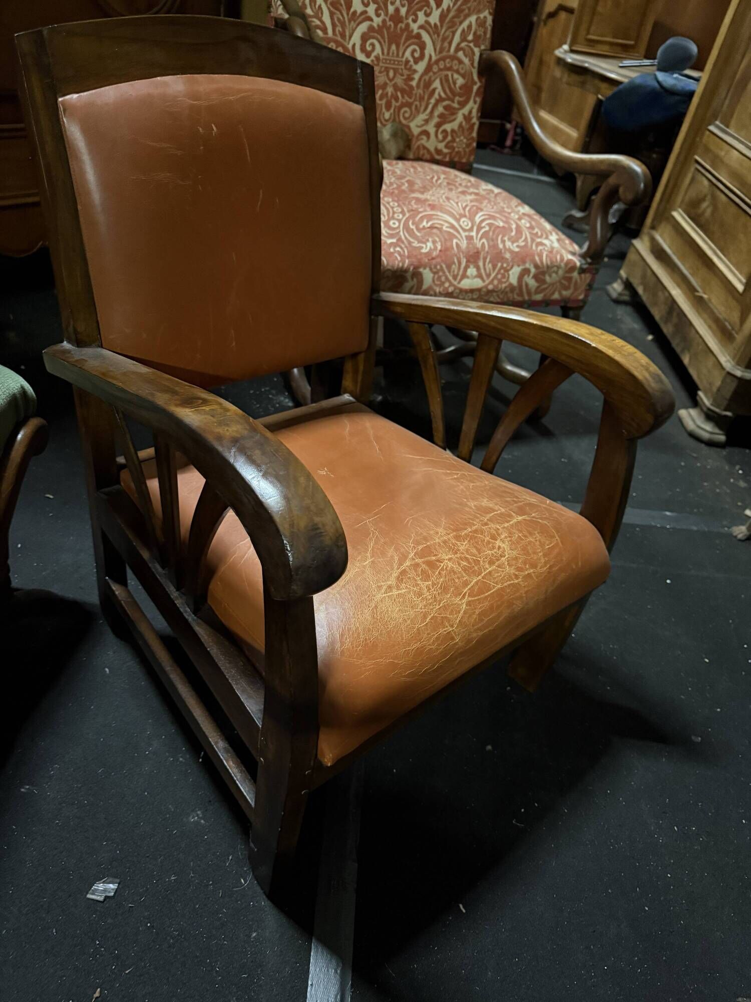 Art Deco bridge armchair with fan-shaped armrests - 1930s
