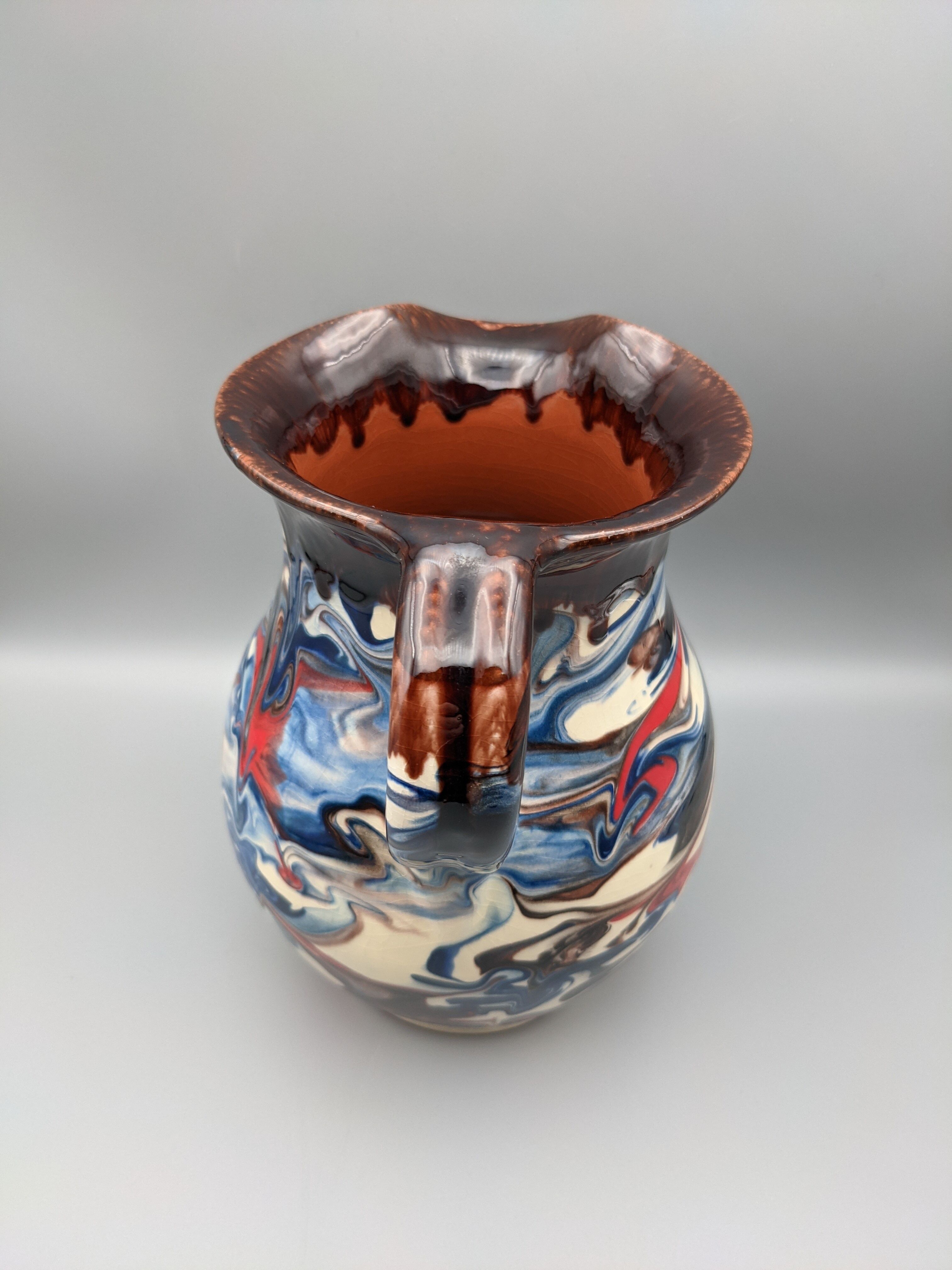 Pitcher broc cruche multicolored coulure in glazed terracotta 2 liters