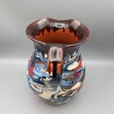 Pitcher broc cruche multicolored coulure in glazed terracotta 2 liters