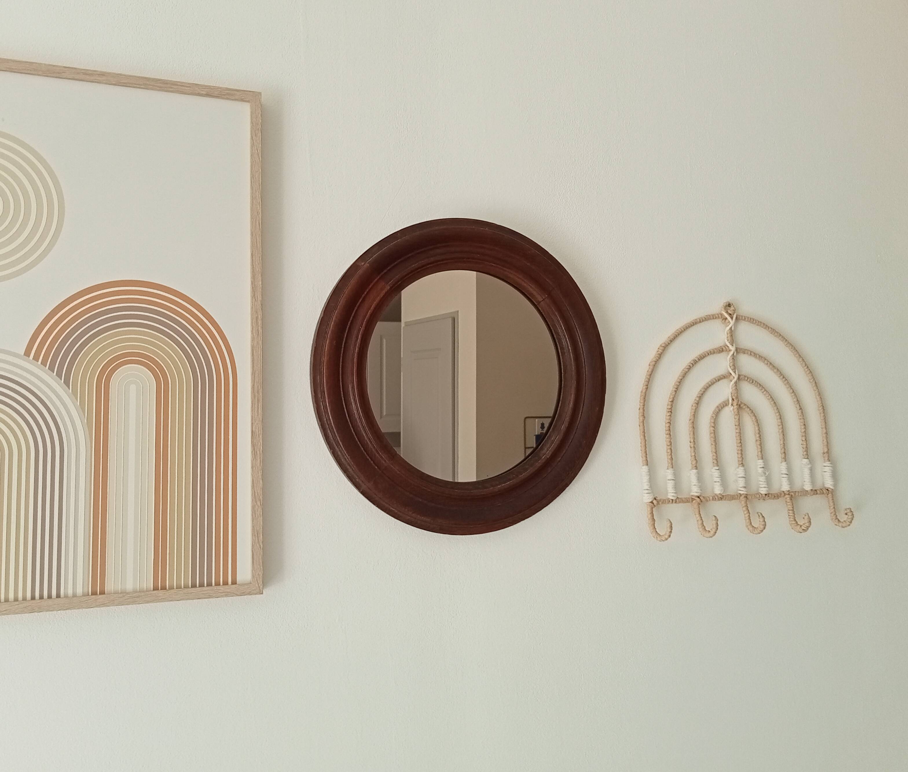 Antique round wooden mirror