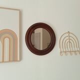 Antique round wooden mirror