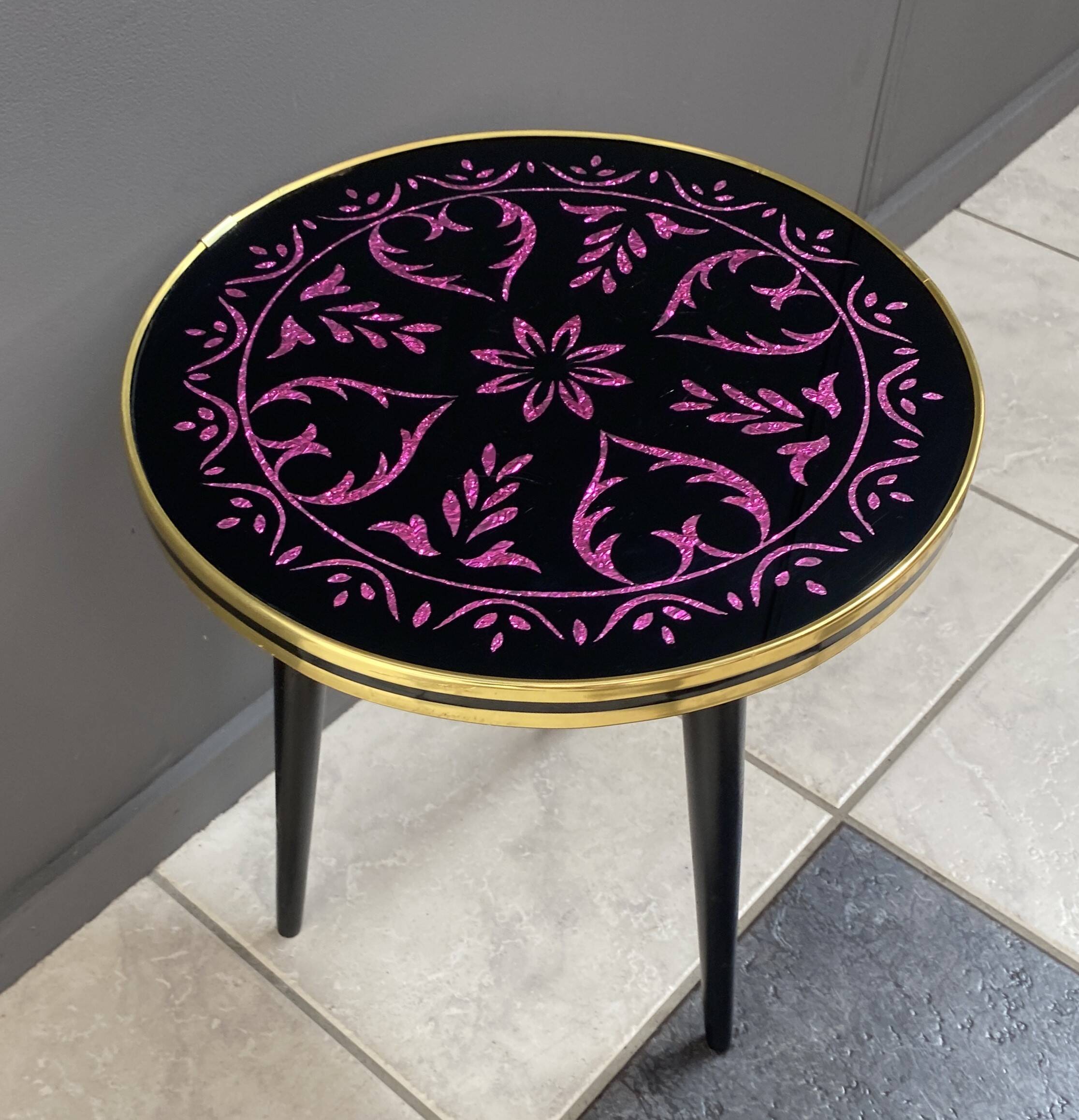 Petite table de plante en verre rond des années 1960