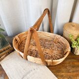 Wicker, bamboo and wood basket