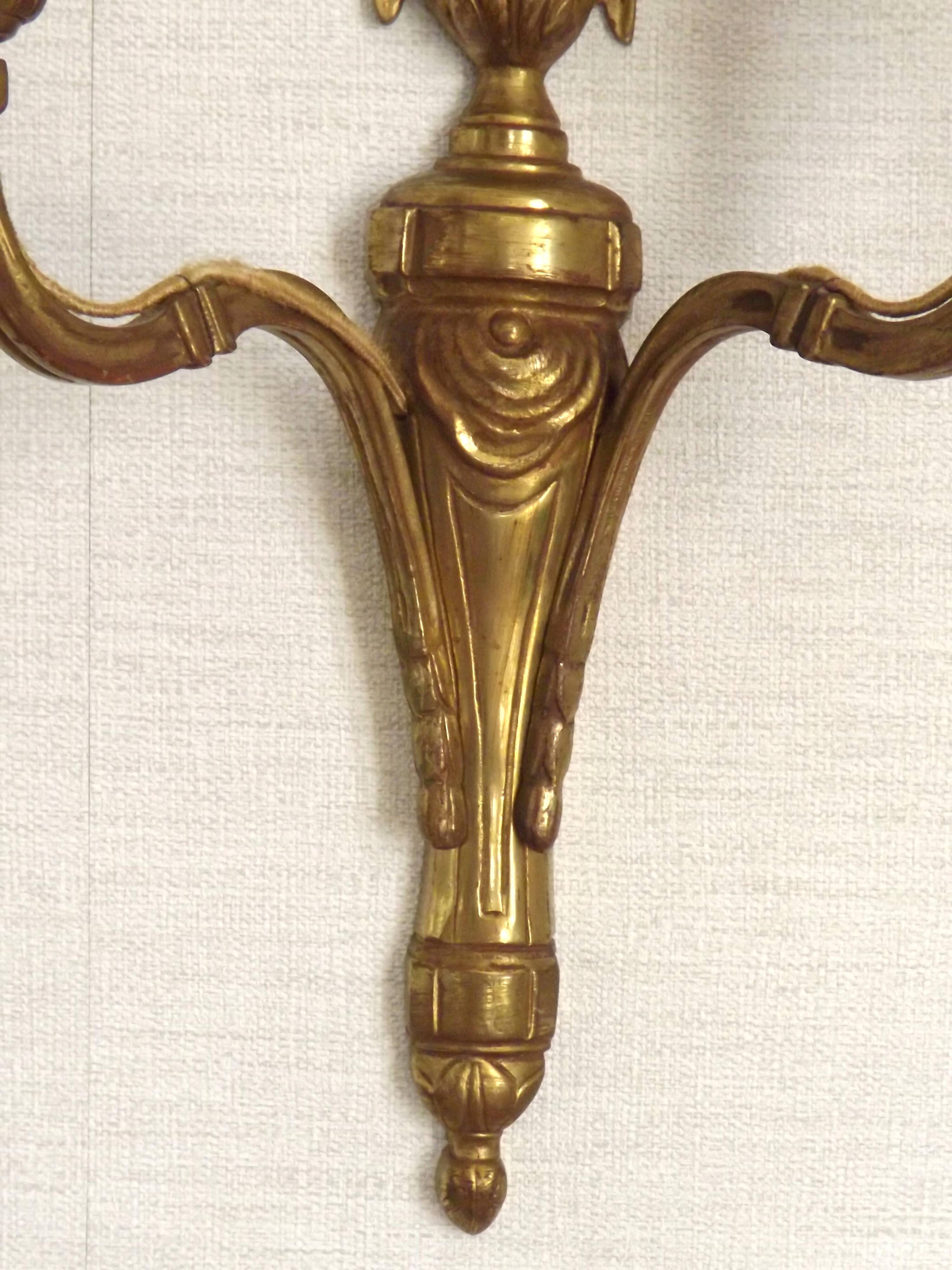 Large Bronze French Double Light Empire Wall Sconce with Urn Detail