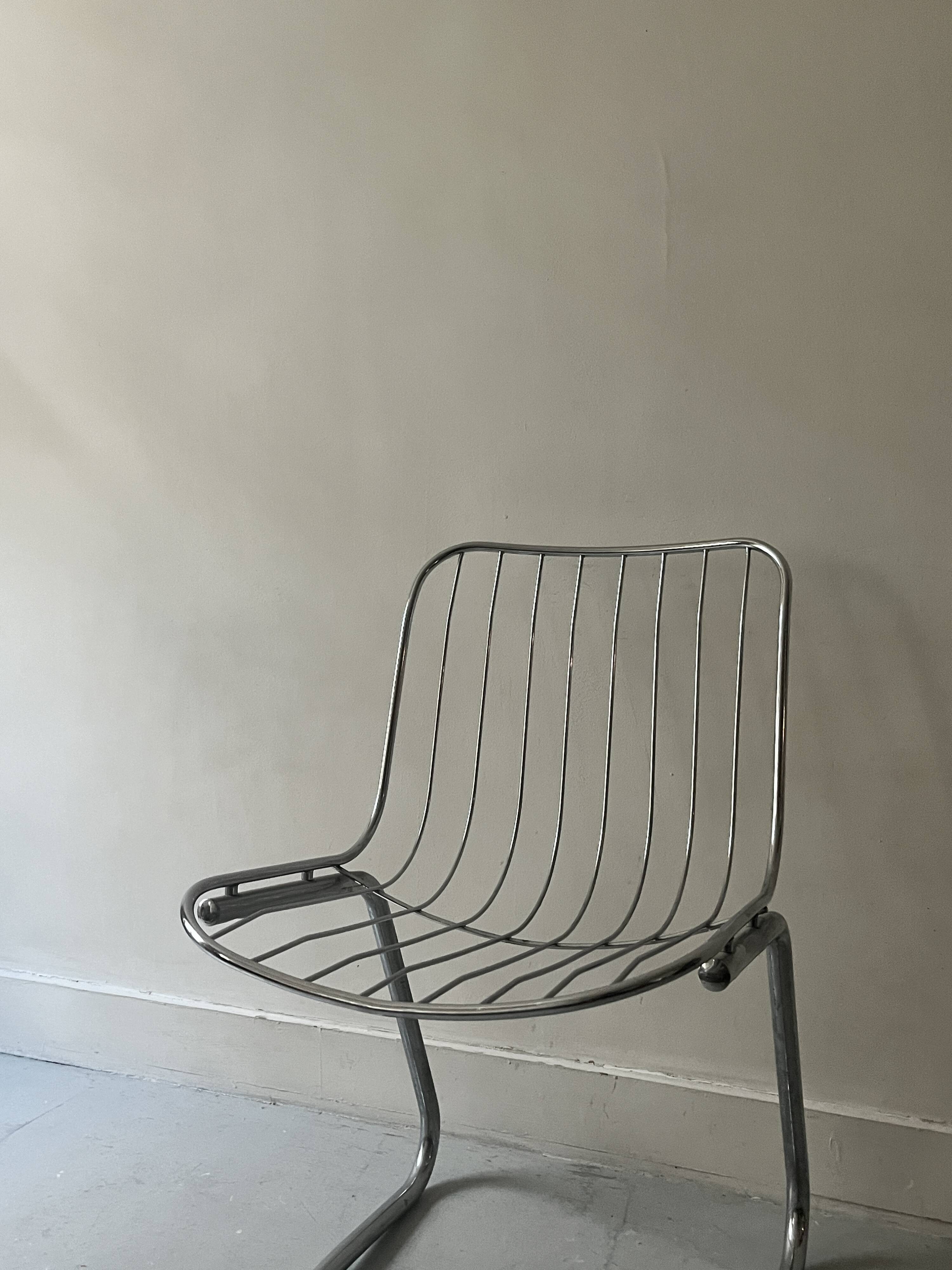 Rinaldi style chair in chromed metal and suede fabric cushion, 1970 design