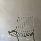 chaise style rinaldi en métal chromé et galette tissu daim, design 1970