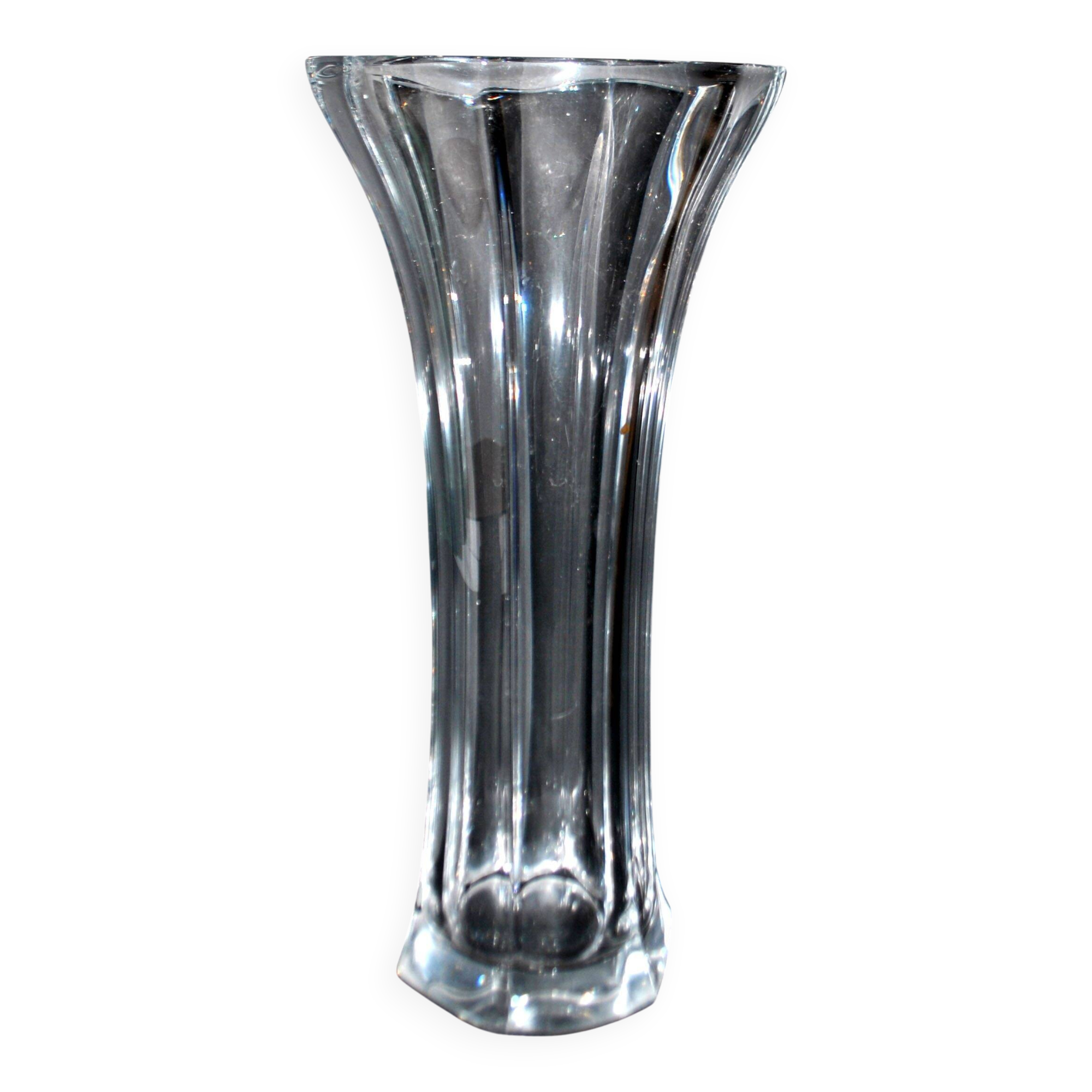 Sèvres large molded crystal vase, modernist design, H48.5