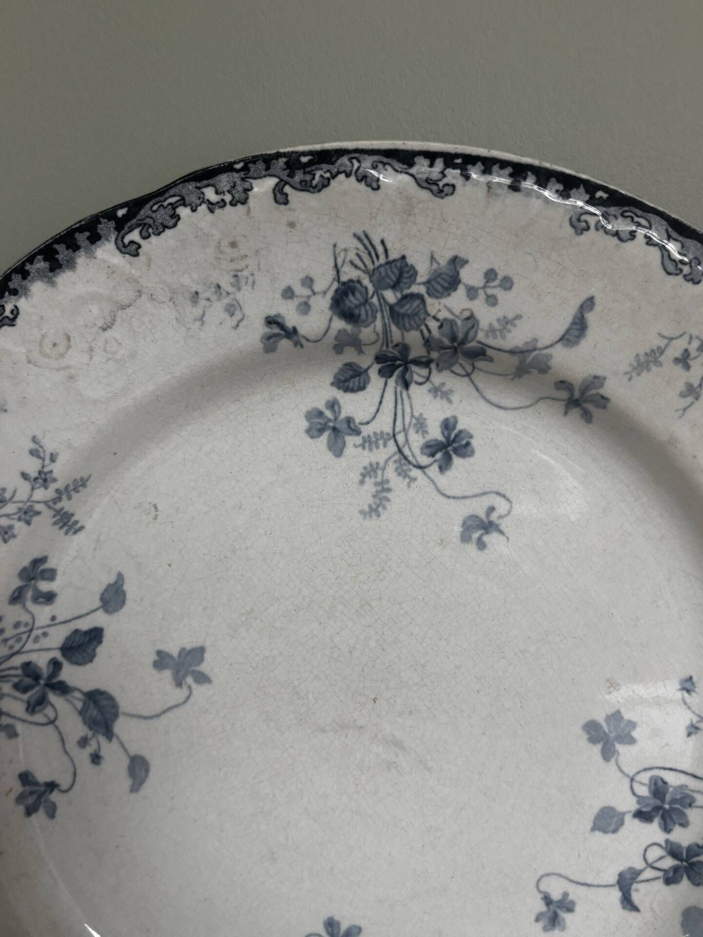 Superb antique plate Terre de Fer blue Emile Bourgeois Paris