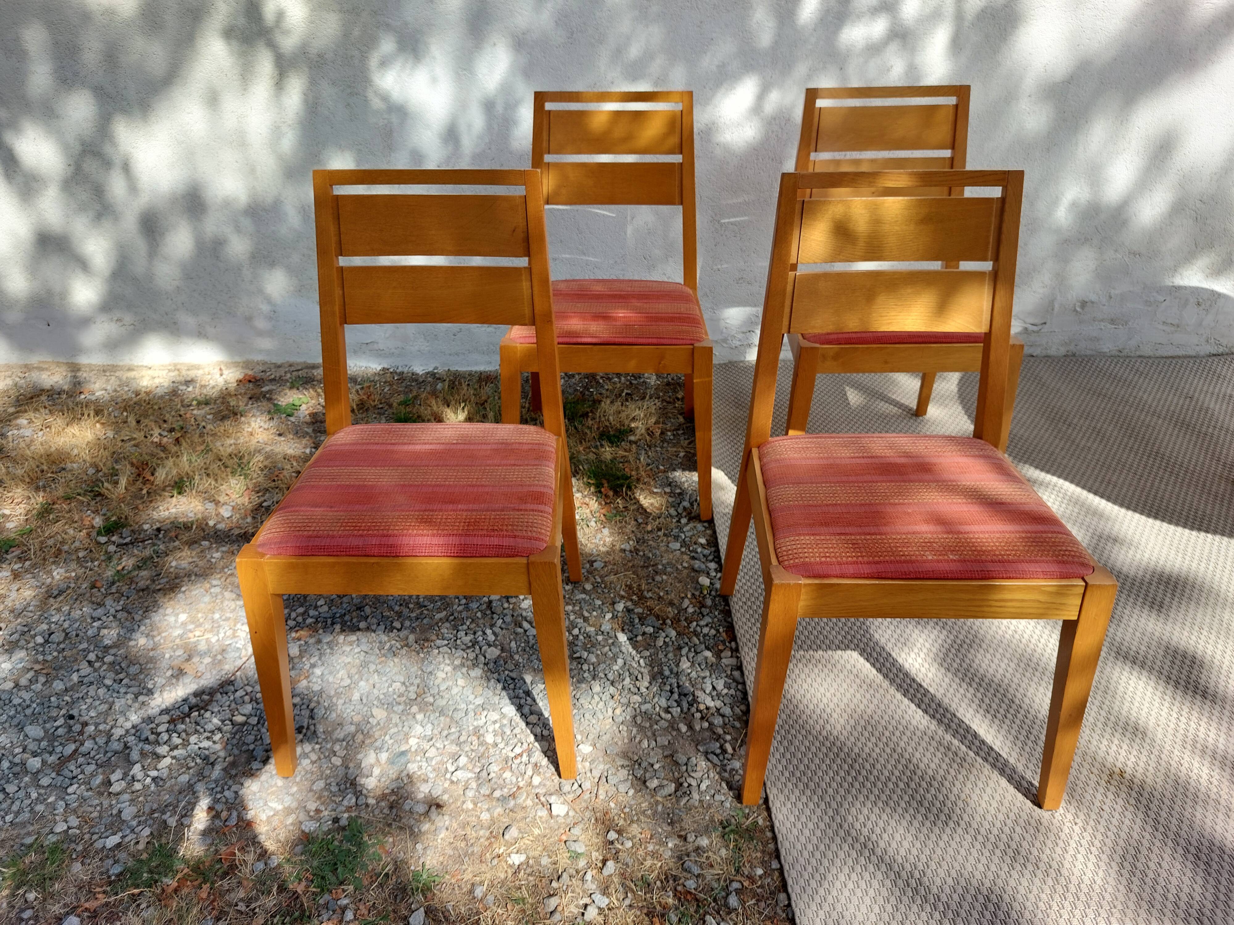 4 cosy chairs, solid wood and fabric