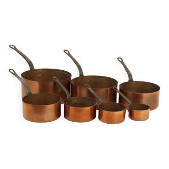 Old Copper Saucepans Set of 7 France Decorative 1950s