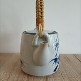 Japanese-inspired ceramic teapot blue bamboo pattern