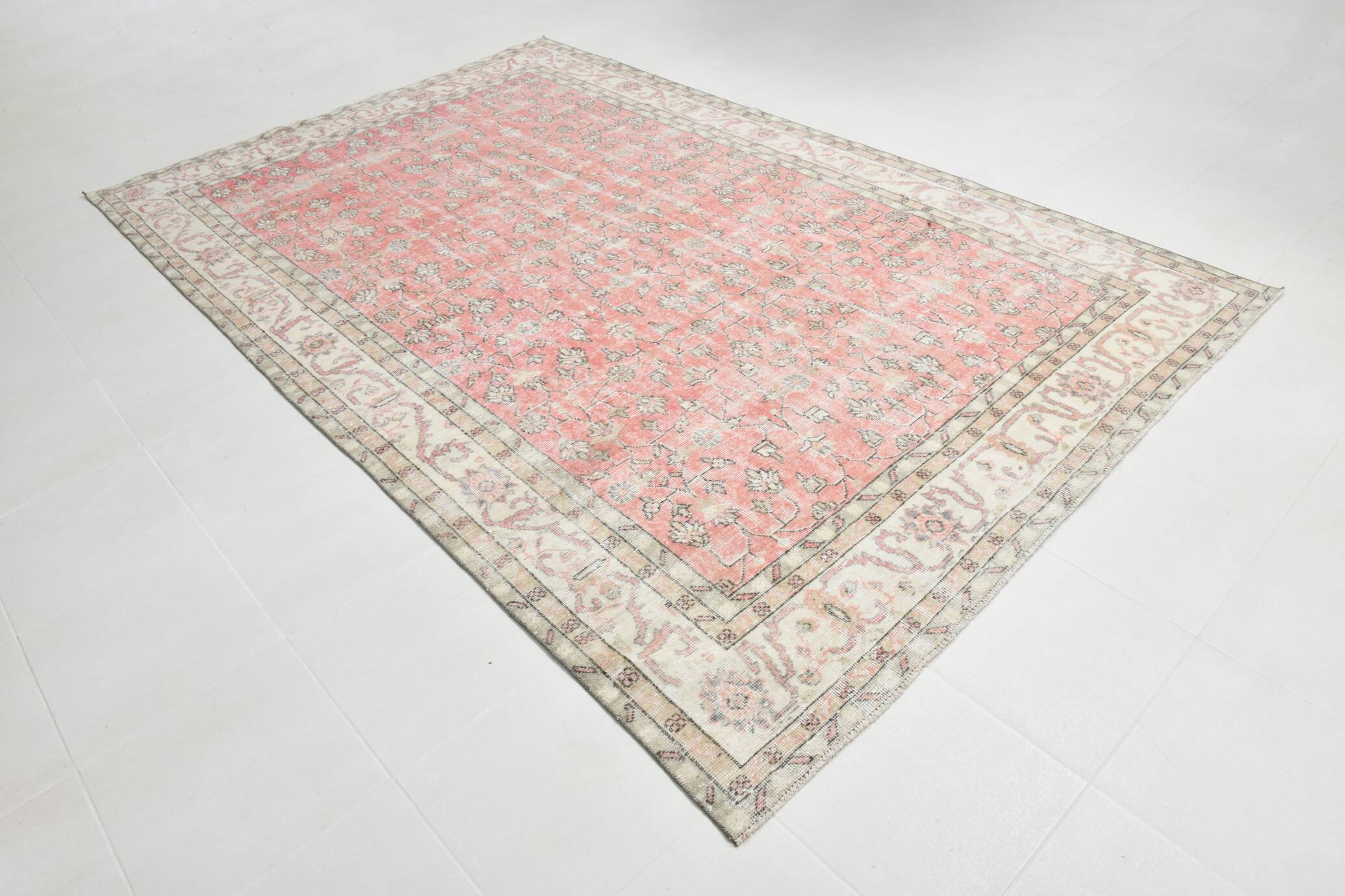 Tapis vintage surdimensionné en laine fait main, couleur pêche pâle, 7 x 11 cm, 219 x 338 cm