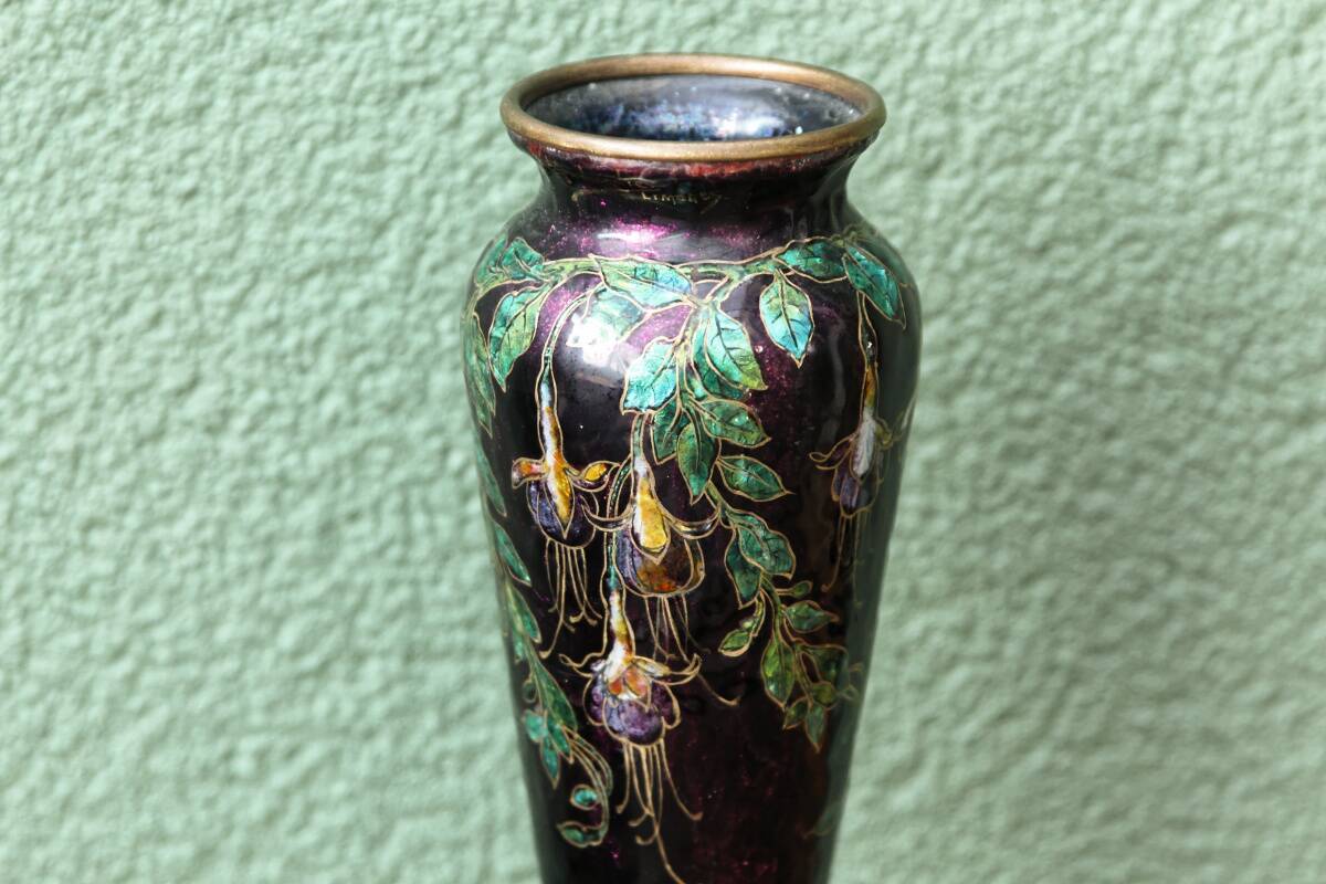 Enameled vase, art nouveau, Limoges, Jules Sarlandie
