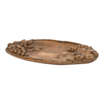 Plateau en bois sculpté signé J. Rebel