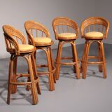 Bamboo Bar Stools with Swivel Seat - 70s Danish Design