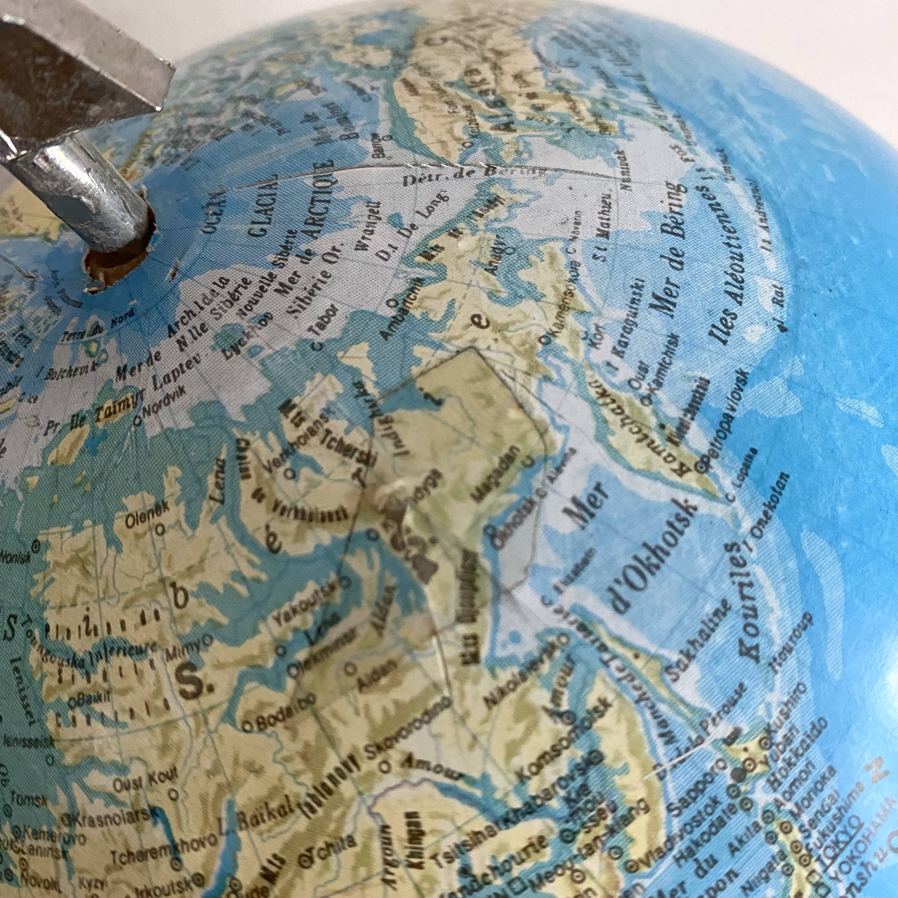 Vintage plastic and wood globe, 70s-80s