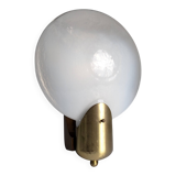 Vintage Wood, Brass and Two-Tone Oval Glass Wall Lamp, Italy, 1970s