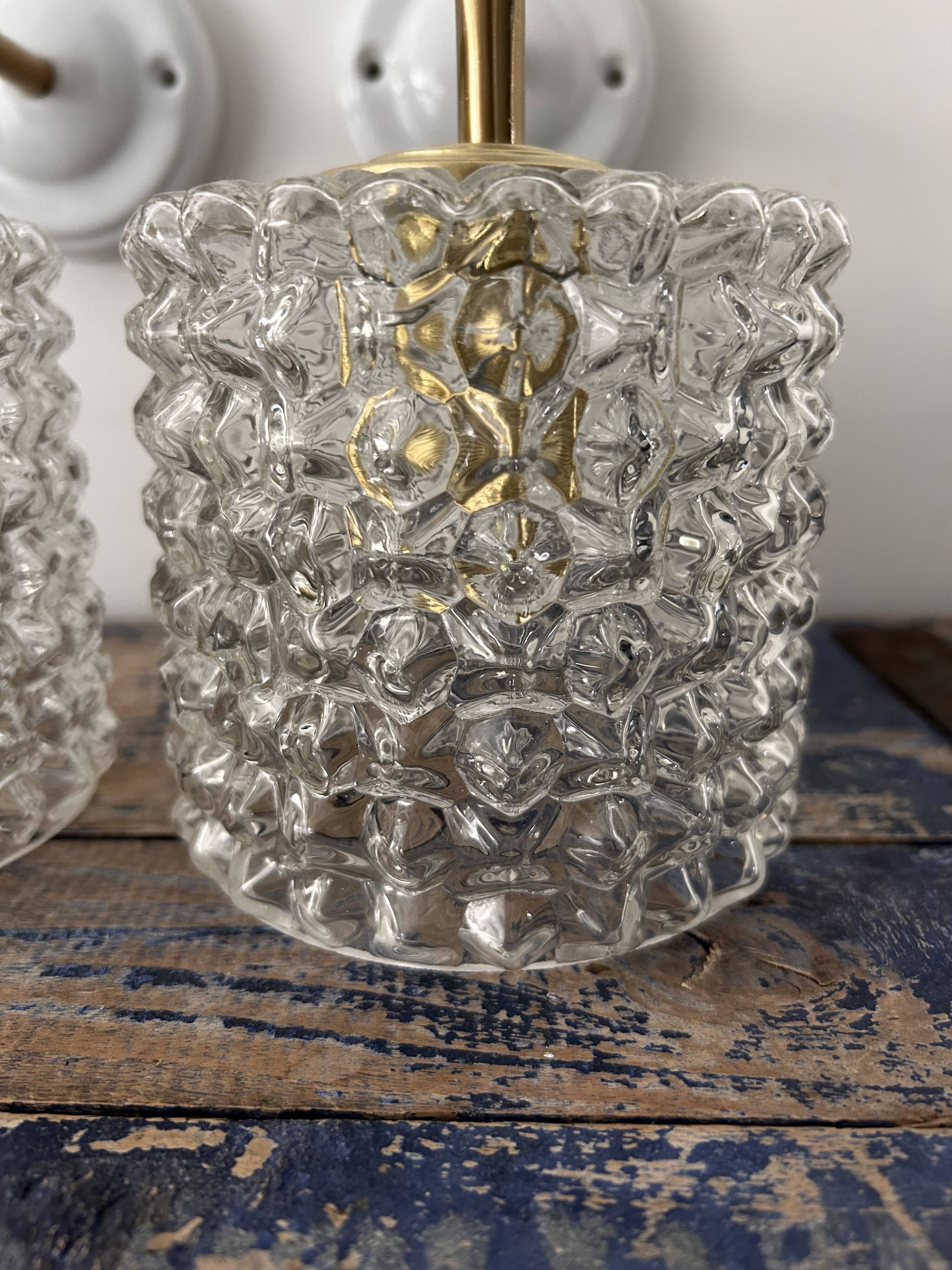 Pair of vintage chiseled glass wall lights