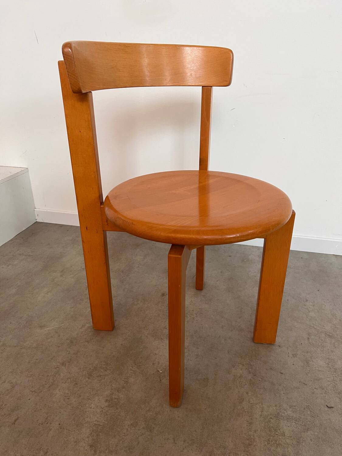 Set of 3 solid beech wood chairs, vintage 70s design