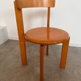 Set of 3 solid beech wood chairs, vintage 70s design