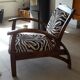 Scandinavian style wood armchair, black and white fabric