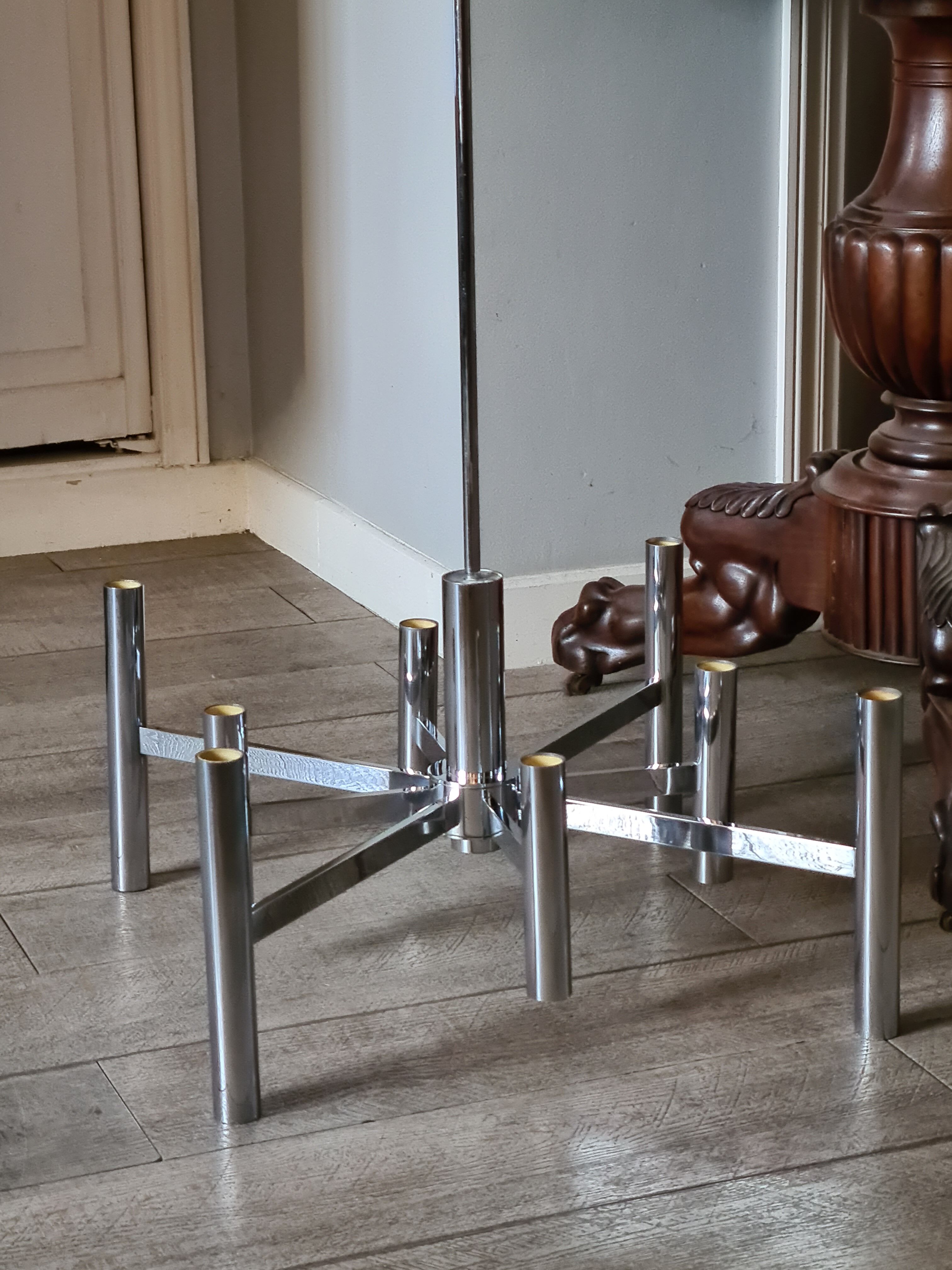 Vintage 8-arm chrome chandelier 1970