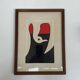 Abstract composition - gouache, signed R. Rault, vintage wooden frame