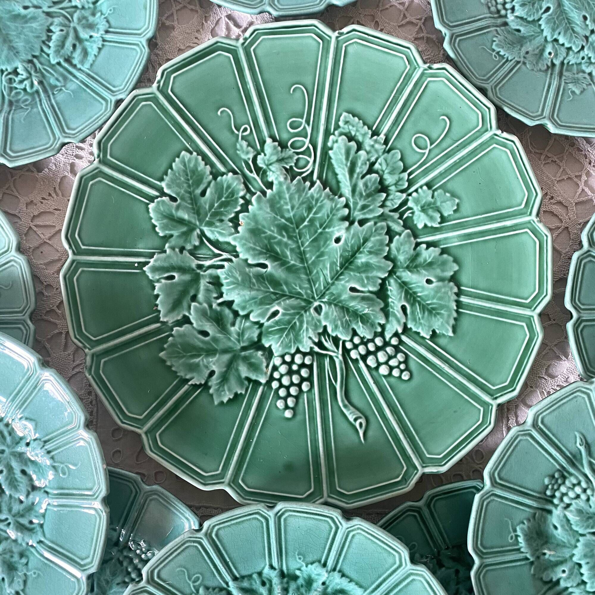 10 barbotine dessert plates and vine leaf dish