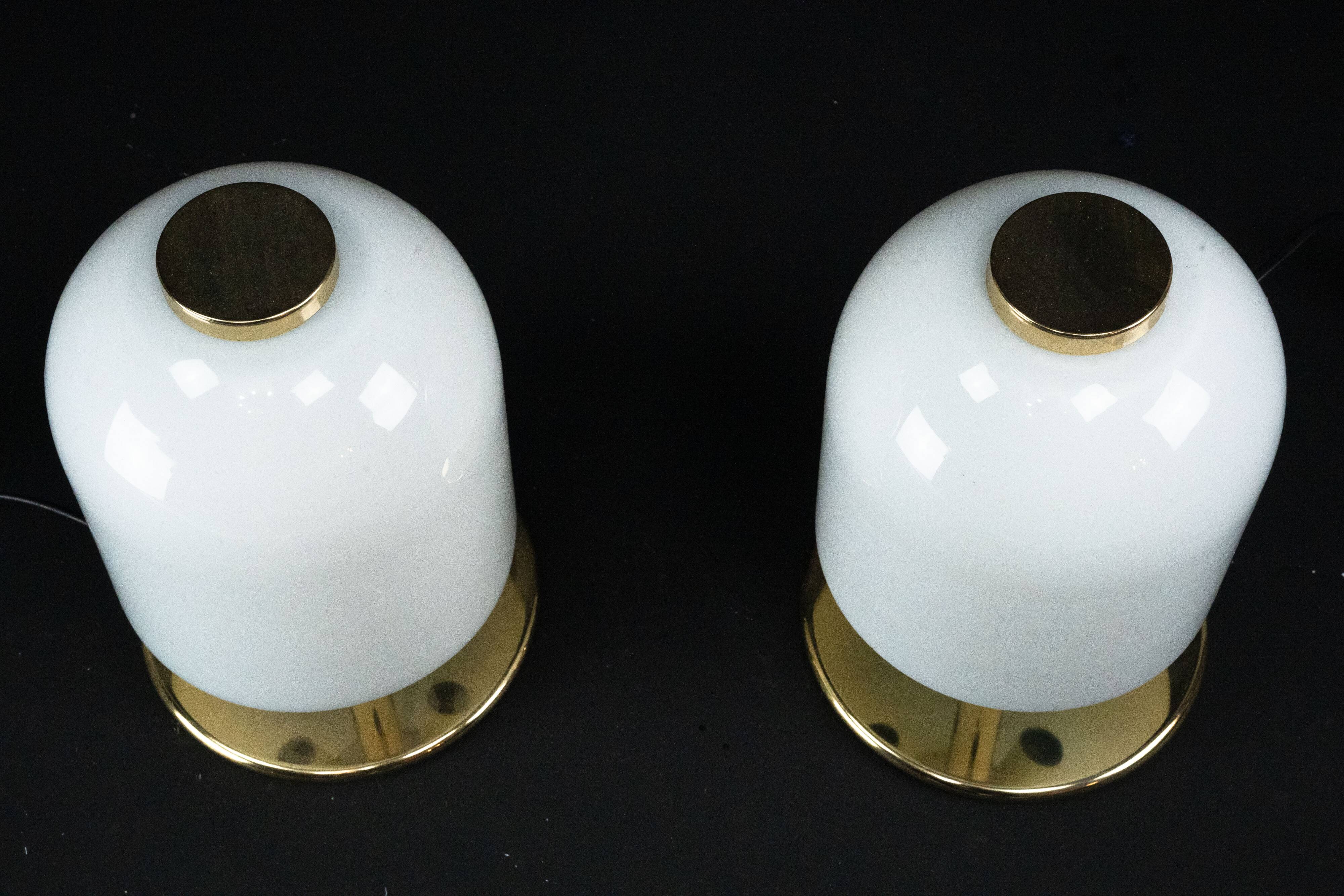 Pair of 1980s Italian Murano Lattimo Glass Mushroom Bedside Lamps