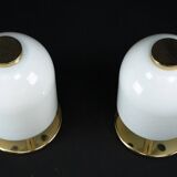 Pair of 1980s Italian Murano Lattimo Glass Mushroom Bedside Lamps