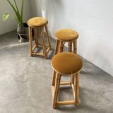 Set of three rattan high stools
