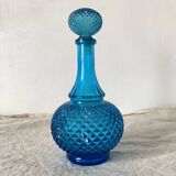 Blue glass carafe made in Belgium from the 60s