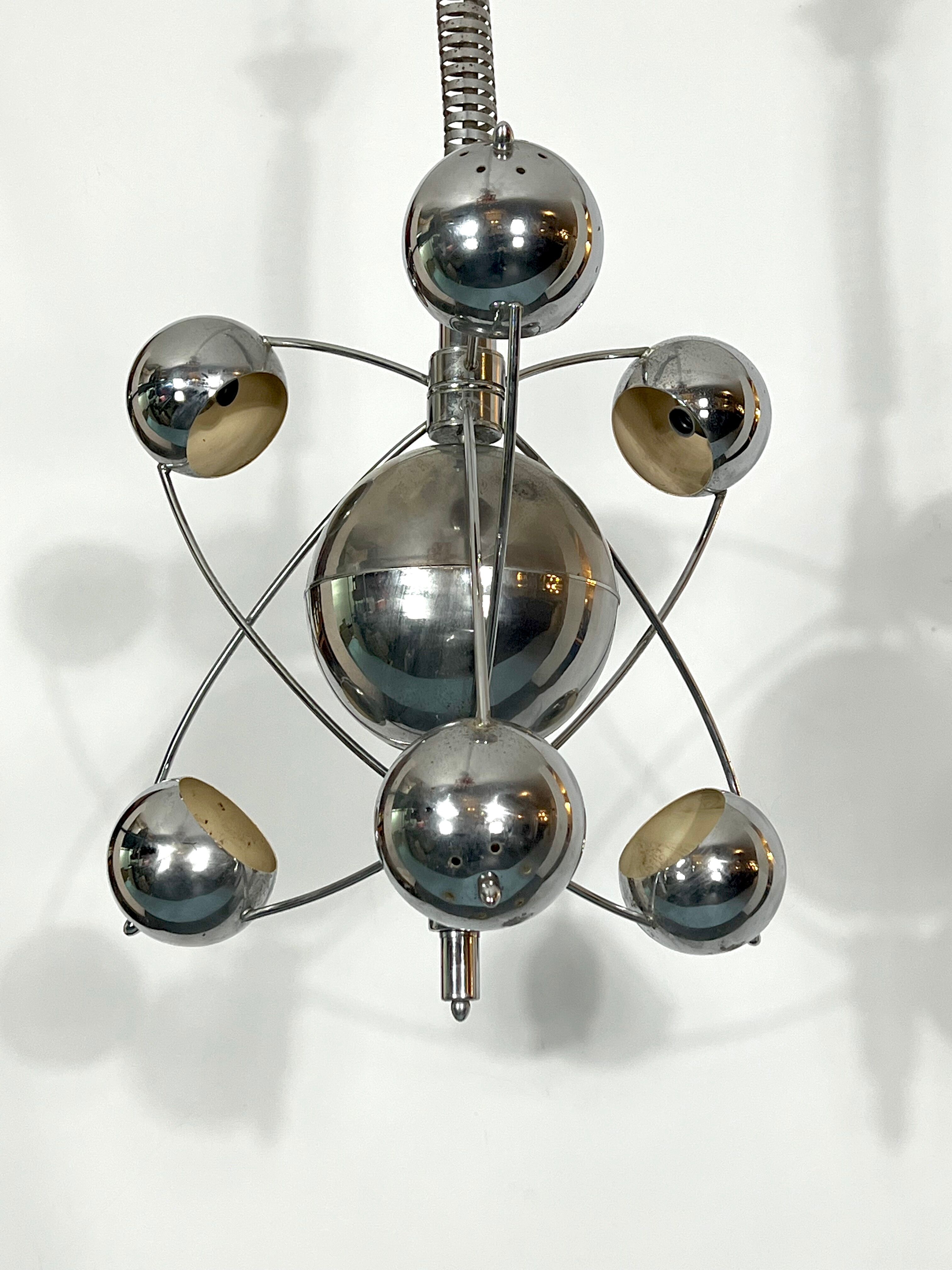 Goffredo Reggiani, satellite chrome chandelier from 60s