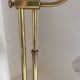 Large art deco brass lamp with swan neck and glass tulip globe