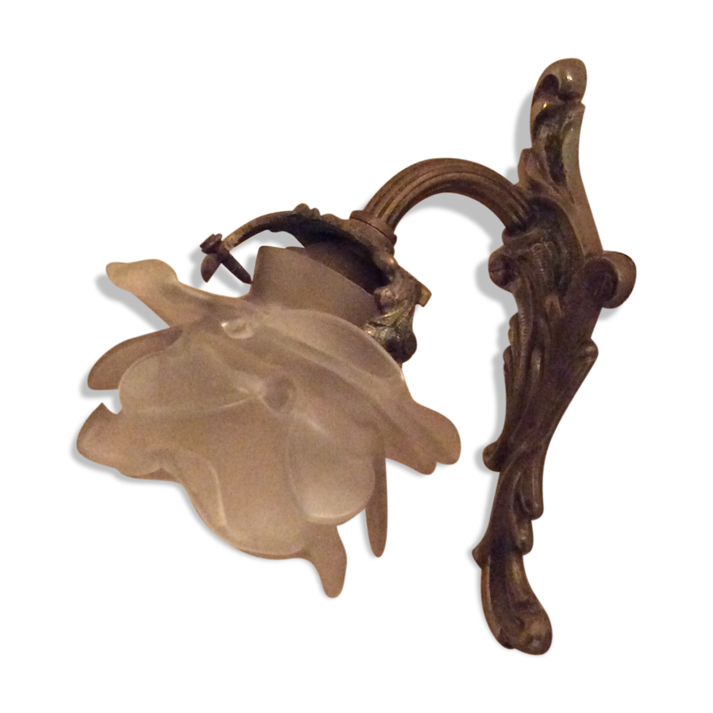 Old wall lamp in bronze and glass
