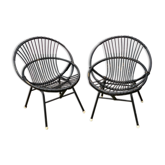 Vintage black rattan and bamboo chairs