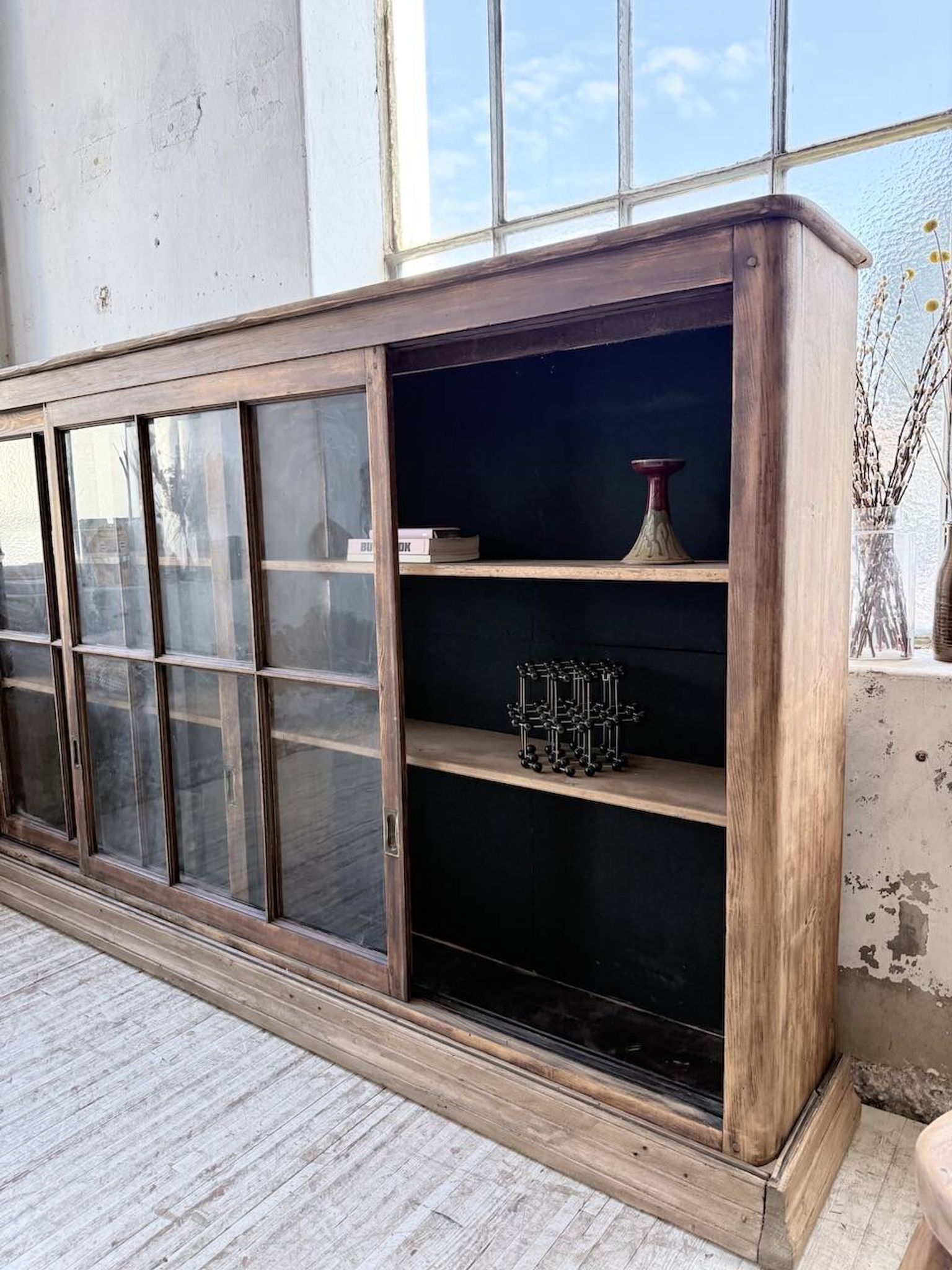 XXL industrial sideboard with glass doors