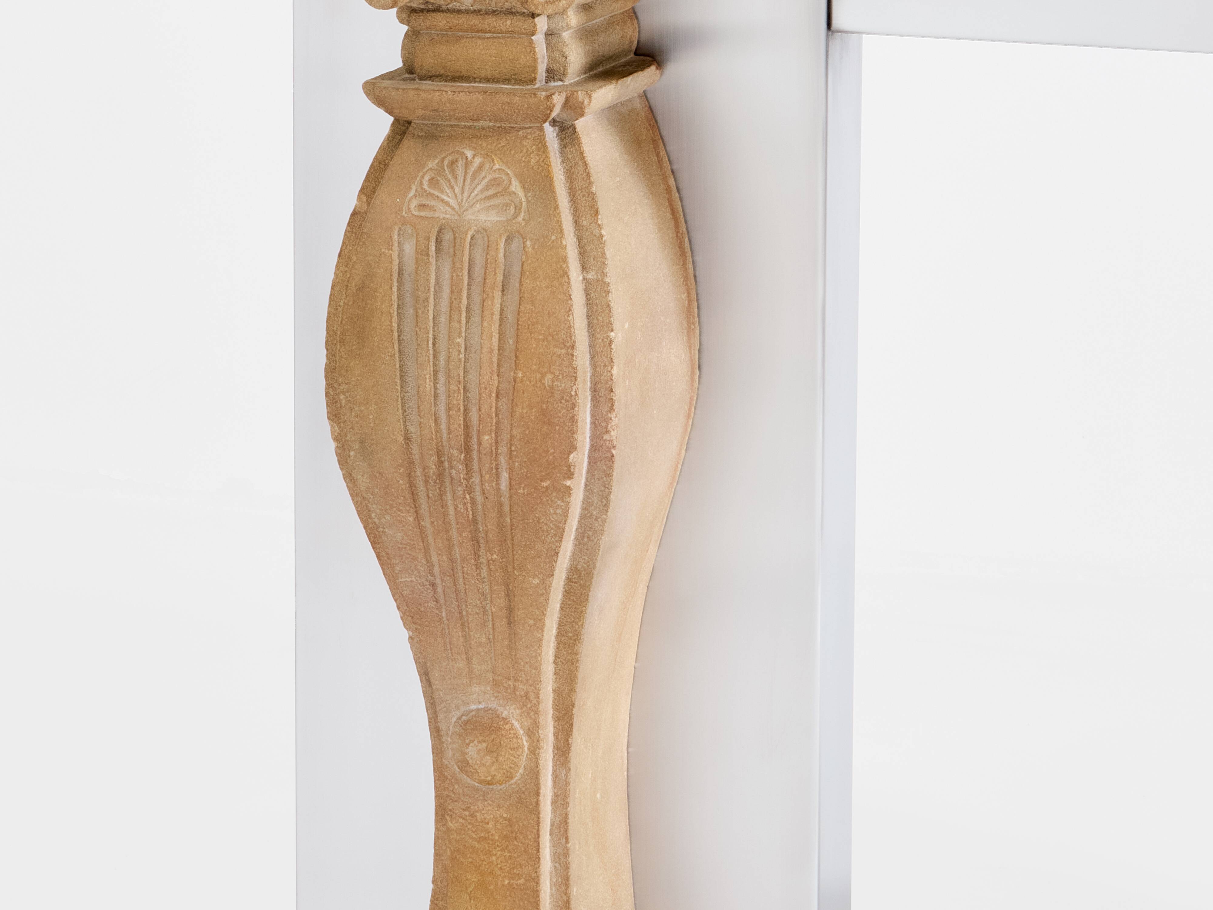 Maison Jansen fireplace mantel brushed steel cut stone 1968