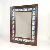 Mirror with wooden frame and painted ceramic tiles