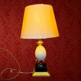 Vintage ostrich egg lamp travertine brass 1970s Maison Charles style