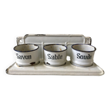 set of enamelled pots to fix (soda, soap, salt) early twentieth century