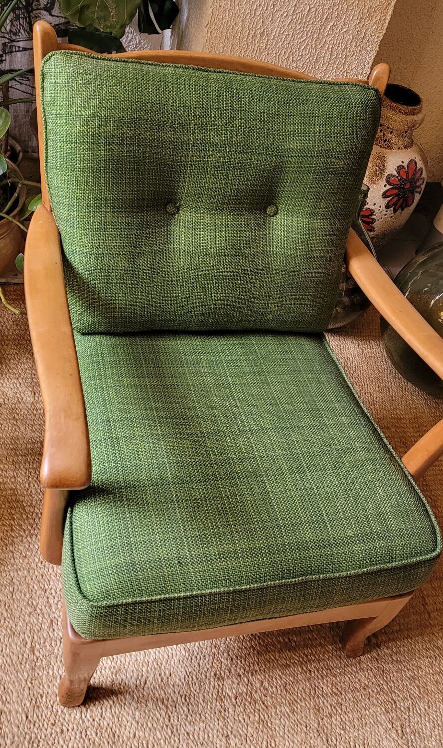 Pair of vintage armchair green fabrics