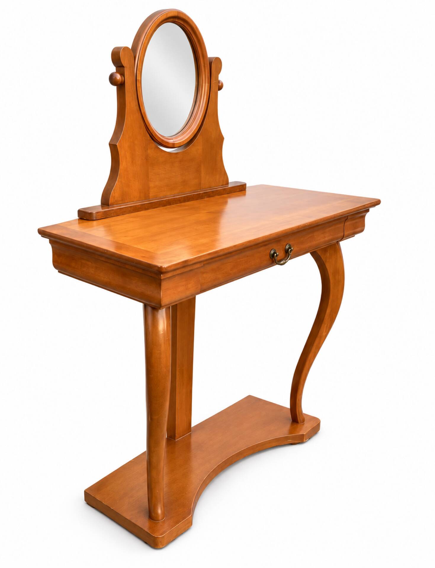Coiffeuse Console en merisier avec miroir ovale orientable