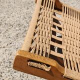 Pair of Mid-Century Modern folding chairs in beech and paper cord by Ebert Wels.