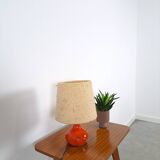 Ceramic table lamp orange with shade, vintage desk lamp