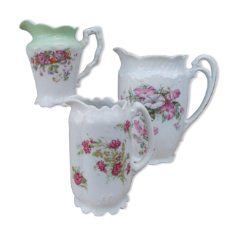 3 pots verseur porcelaine époque 1900 décor floral